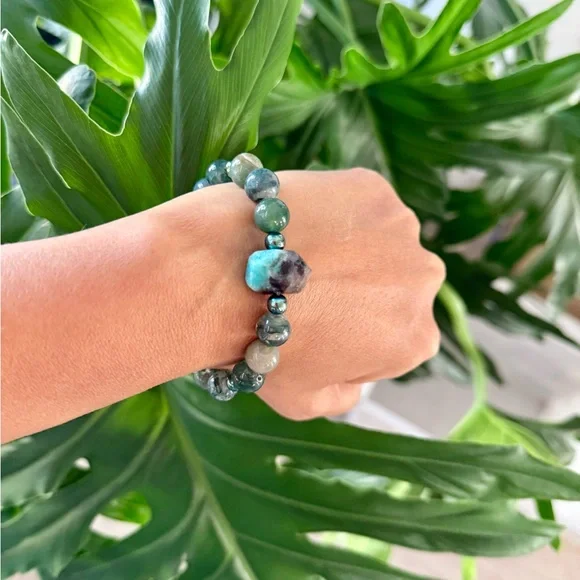 Amazonite, Moss Agate & Hematite Bracelet (one) - Picture 3 of 6